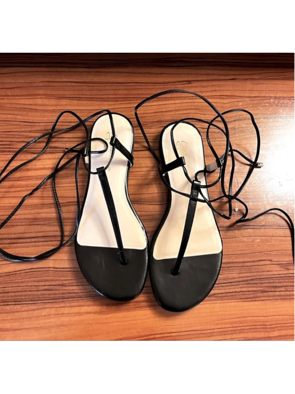 Anthropologie Guilhermina Black Leather Lace-Up Gladiator Thong Sandals Sz 6/37